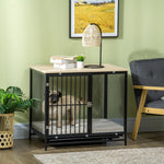 Dog Cage, Kennel with Cushion & Tray, Oak+Black