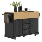 Kitchen Island Sideboard 120cm Extendable Trolley Towel Rail Spice Rack 2 Doors 3 Drawers Black/White