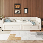 Daybed Sofa Bed 90x200cm Pull-Out Storage Drawers Linen Beige