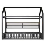 House-shaped Platform Bed 90x200 with Fence LED Lighting Black