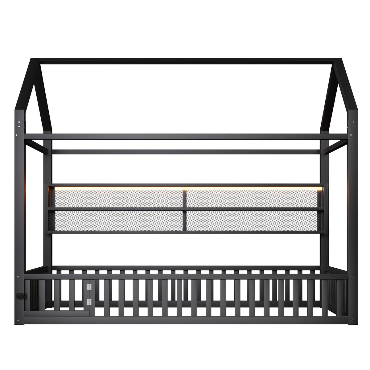 House-shaped Platform Bed 90x200 with Fence LED Lighting Black