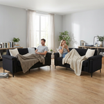 Sofa Set 2-Piece 172cm Space-Saving Metal Legs - Black Fabric