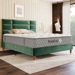 Upholstered Bed, 140x200cm Double with Slatted Frame & Headboard, Dark Green Velvet