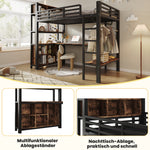 Loft Bed 90x200 cm with Desk, Shelves & Clothes Rack, Black