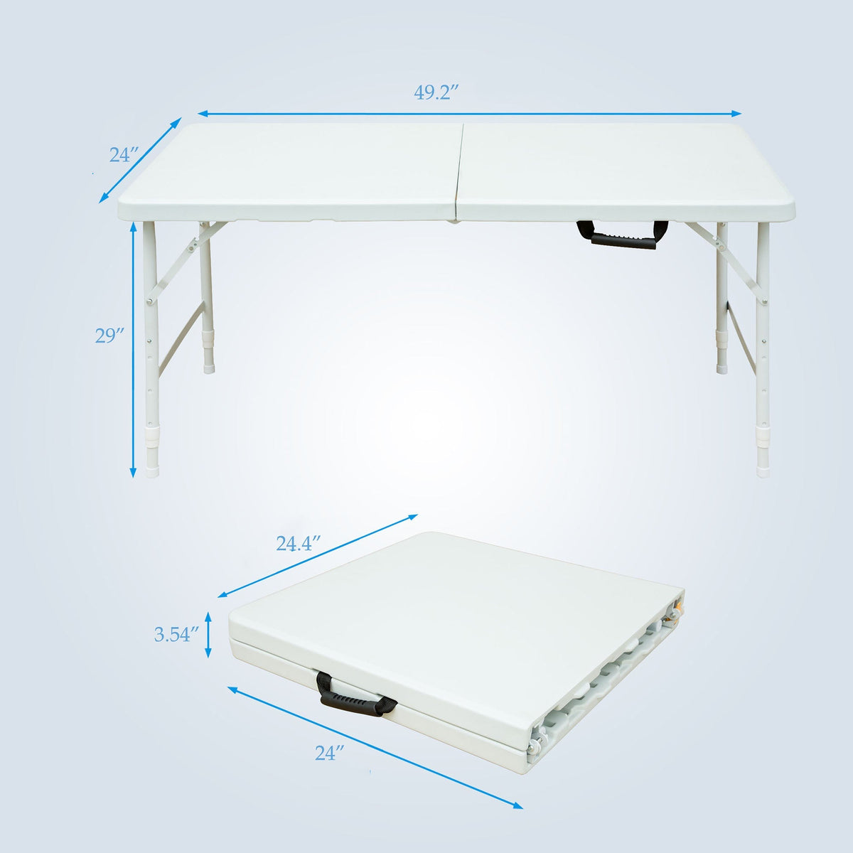 Folding Table 125cm - Adjustable Height, Compact, White