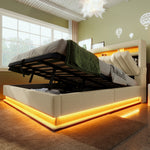 Upholstered Double Bed 180x200cm Hydraulic Base, Beige Bouclé