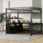 Loft Bed 140x200cm Iron Frame Drawers L-Shaped Desk - Black
