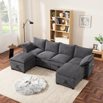 Modern L-shaped Sofa Modular Storage USB Footstool Gray Corduroy