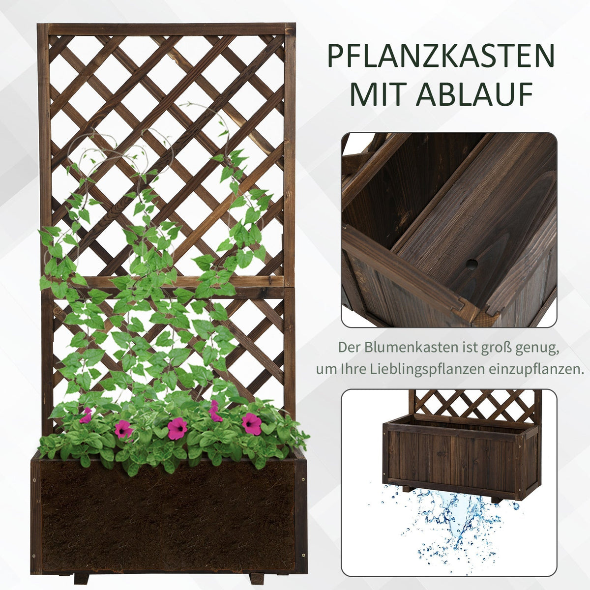 Raised Garden Bed with Trellis Flower Box, 72.5x31.5x149.5cm, Wooden