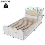 Panel Bed 90x200cm Hydraulic Storage USB-C Charging LED Multifunctional White