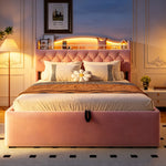 Upholstered Bed 140x200 cm with Storage & LED, Pink Velvet