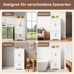 Kitchen Cabinet, LED Sensor Light, 4-Door Storage, Adjustable Shelves, White