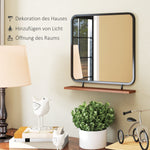 Wall Mirror with Wooden Shelf, Rectangular, Black