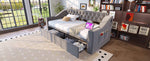 Upholstered Sofa Bed 90x190cm USB Charging Armrest Storage Drawer Light Grey Velvet