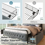 Upholstered Double Bed, USB-C Charging, APP-Control LED, 140x200, 4 Drawers, Velvet