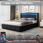 Upholstered Bed, 140x200cm LED Hydraulic Storage, Velvet Black