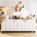Upholstered Platform Bed with Rabbit-Shaped Cushions, 90x200cm, Beige