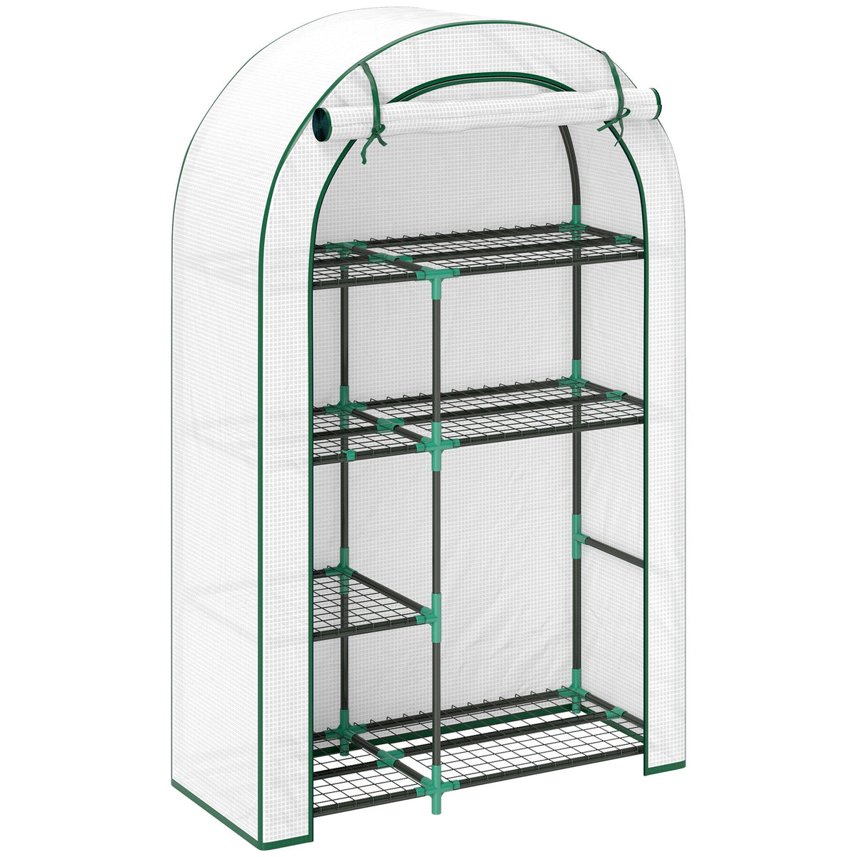 Greenhouse Round Roof, Door, Shelves, Steel, White