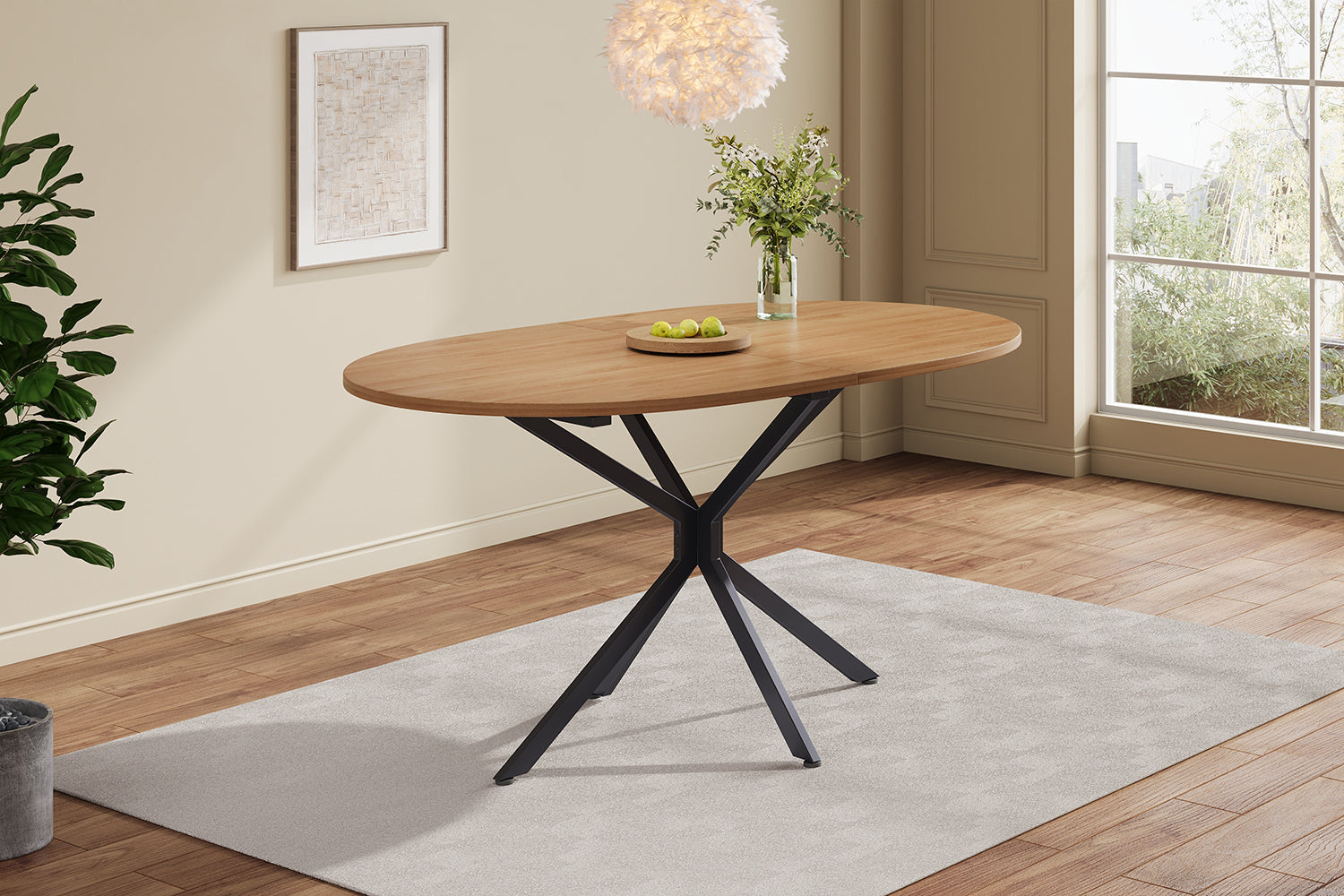 Dining Table Oval 120x80cm 4-6 Seater Metal Legs - Natural