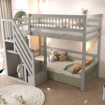 Solid Wood Children's Bed 90x200 with Storage Cabinet, Grey