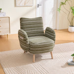 Modern Armchair with Side Pocket and Solid Wood Legs, Circular Pattern Fabric