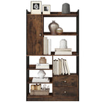 Bookcase, 6-Shelf Industrial Bookcase with Doors & Drawers, Floor to Ceiling, Antique Brown Steel