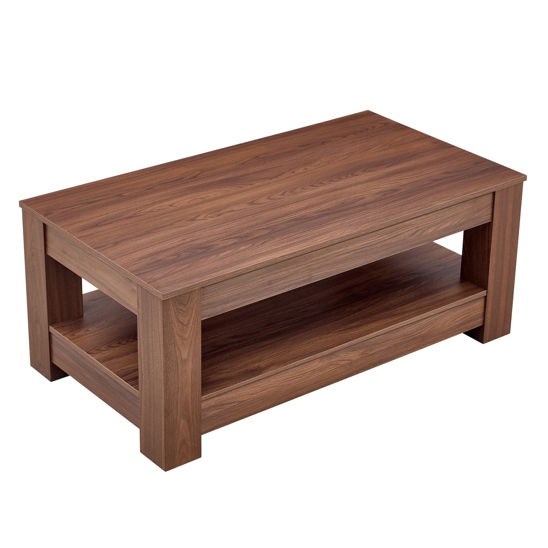Coffee Table with Modern Two-Tiered Design, Walnut Wood MDF
