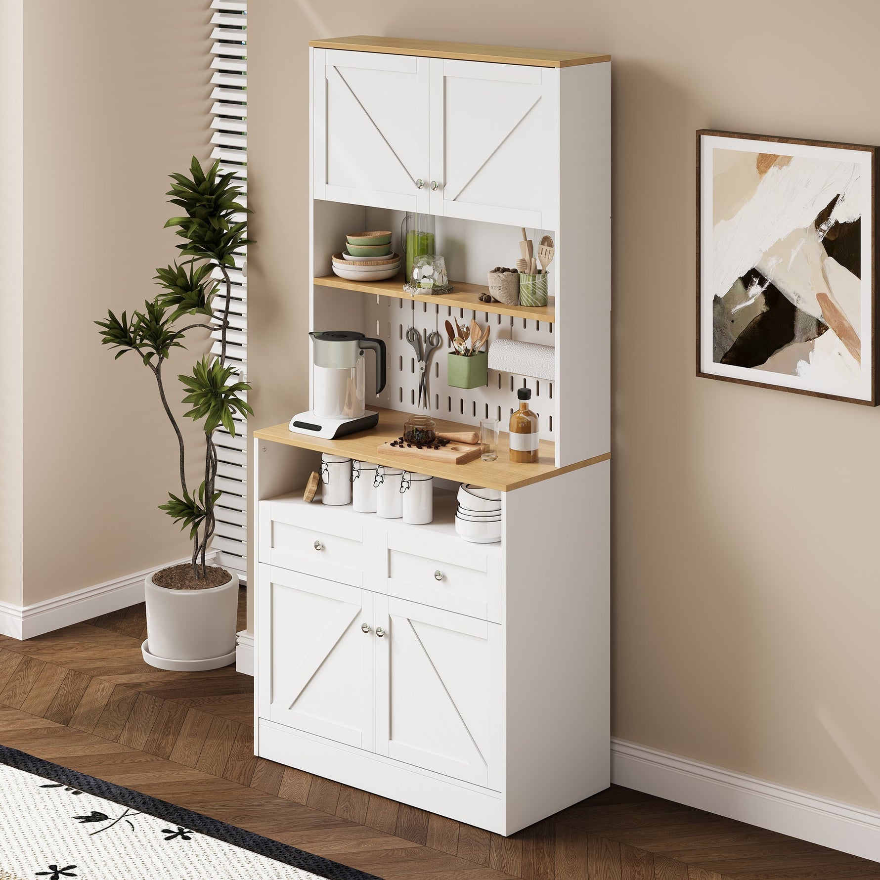 Dining Room Sideboard Buffet with 2 Drawers 4 Doors - White