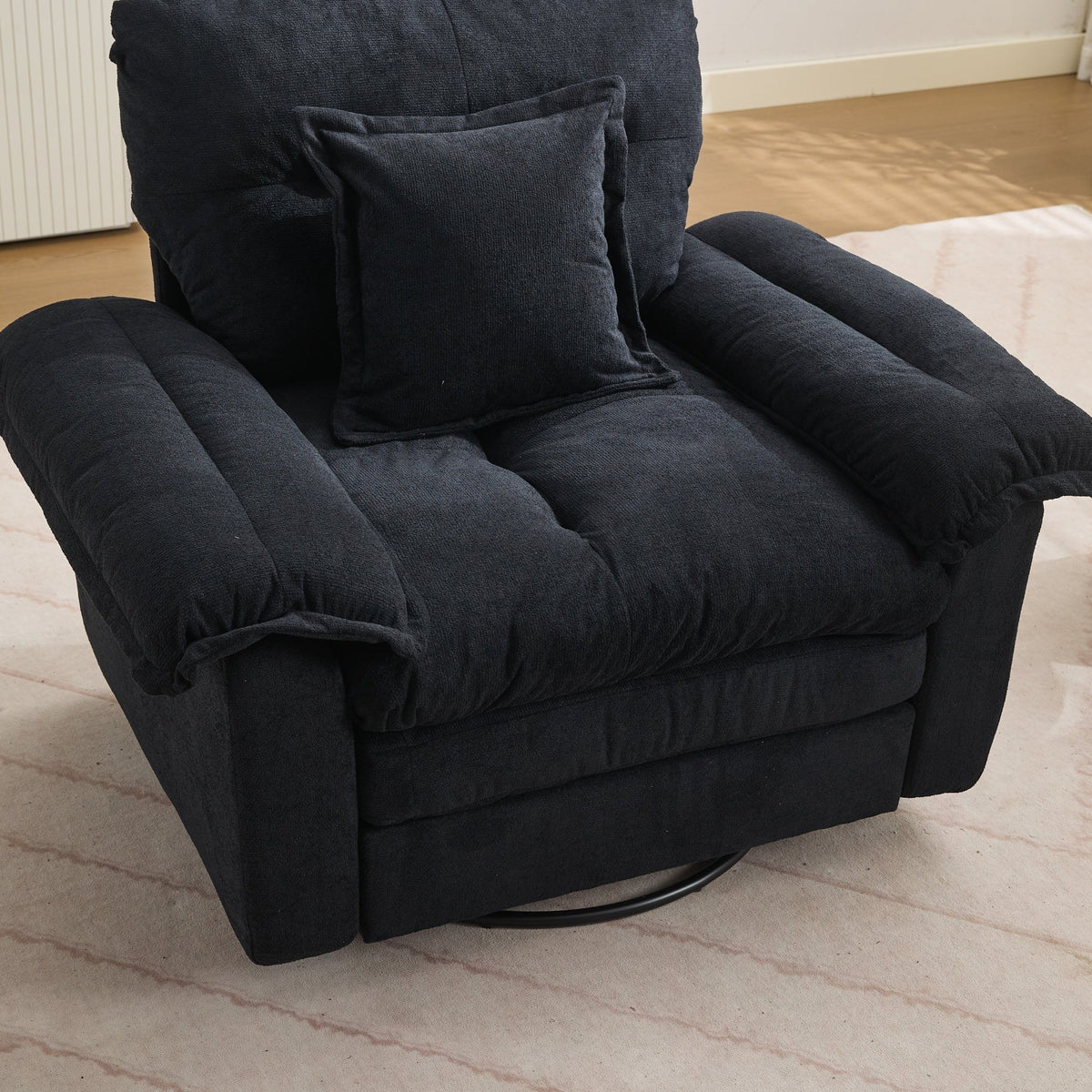 Oversized Chenille Armchair with 360° Swivel and Support Cushion, Light Gray