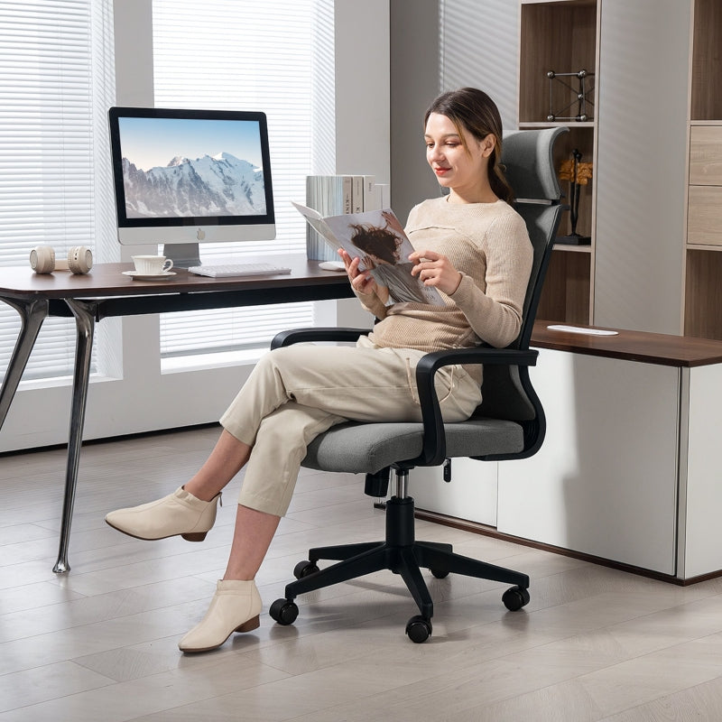 Office Chair, Ergonomic Swivel, Dark Grey Faux Wool