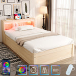 Sofa Bed 90x200cm with LED Light & Storage, Solid Wood