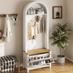Multifunctional Wardrobe Hall Tree with Shoe Rack, Shelf & Hooks, MDF