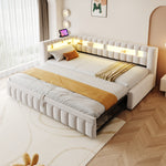 Extendable Sofa Bed 90x200cm with LED & USB, Beige Velvet