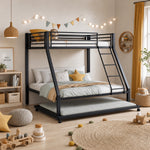 Metal Bunk Bed with Pull-Out Bed, 3 Sleeping Places, Black