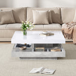 Double Coffee Table, High-Gloss 360° Swivel Top with Storage, White Marble