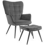 Wingback Chair with Stool, Upholstered Lounge Chair, Dark Grey Velvet