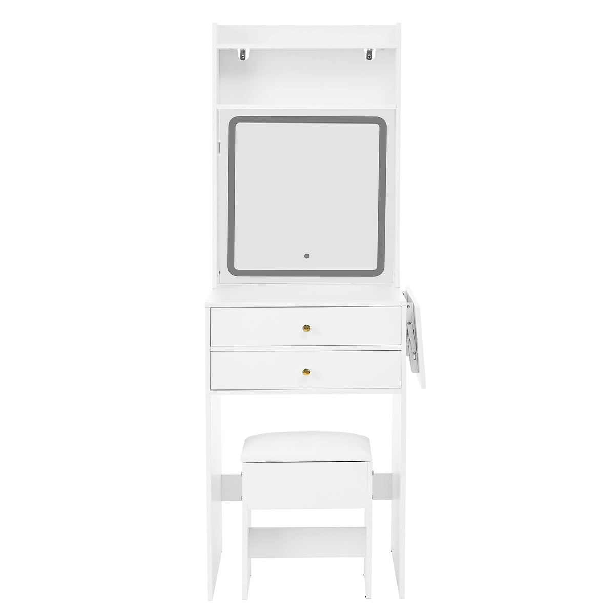 Small Dressing Table with LED Lighting, Stool & Drawers, White