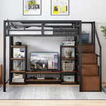 Loft Bed 140x200 with TV Stand & Power Outlet, Black