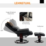 Reclining Armchair with Footstool, Swivel TV Armchair Faux Leather Black
