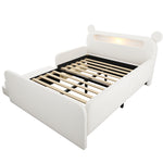 Children's Upholstered Bed 140x200 Bear Headboard White Faux Leather
