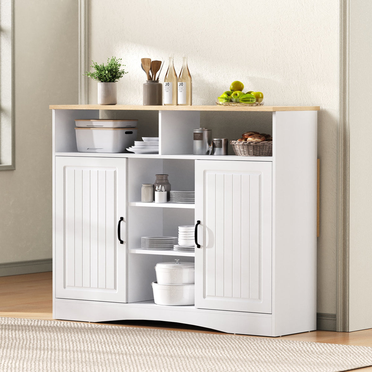 Kitchen Island on Wheels Extendable Dining Area Storage with Chairs - White