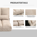 Floor Chair 2-in-1 Bed Adjustable Backrest Seat Cushion Beige Velvet Steel