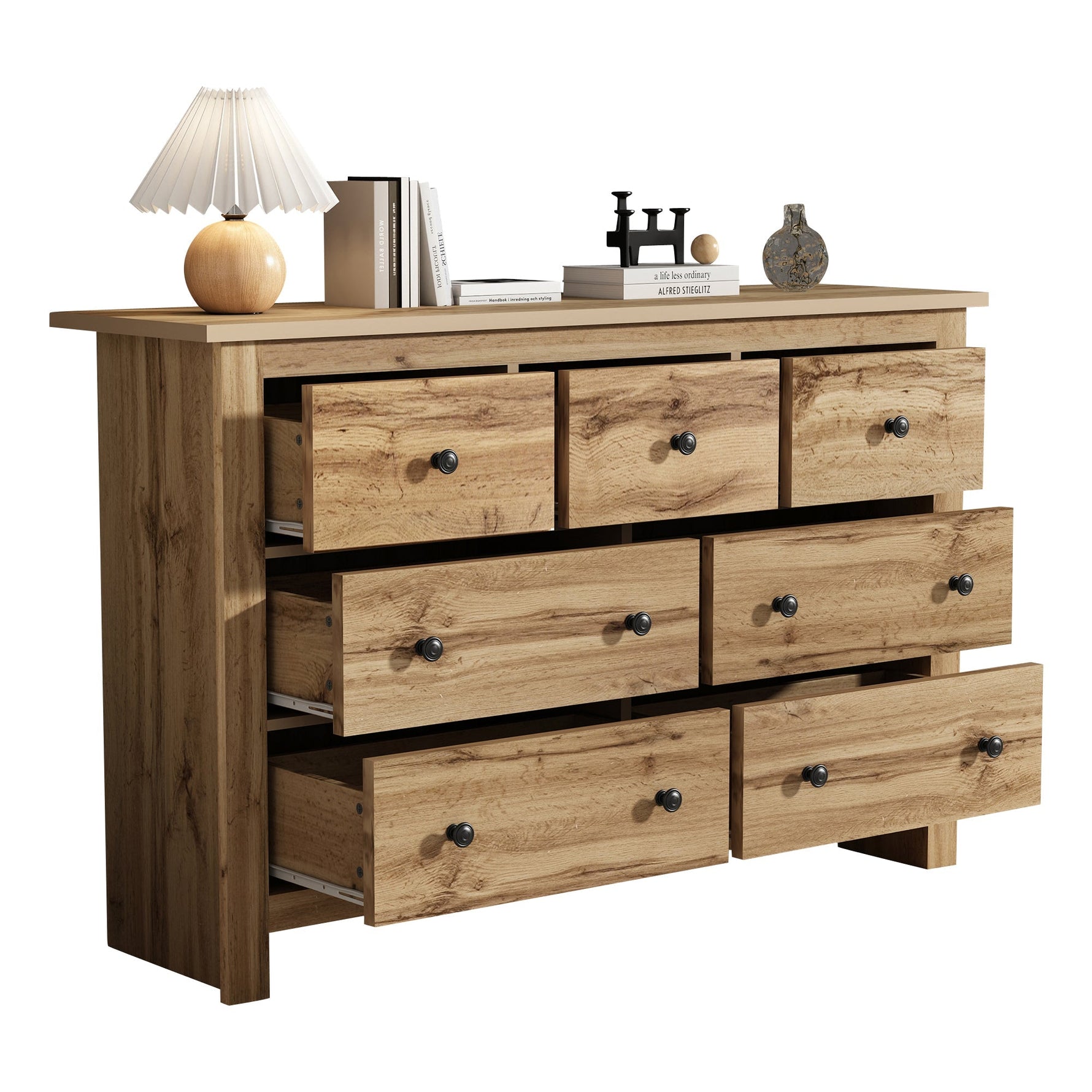 Dining Cabinet, Modern Minimalist Buffet with 7 Drawers, Original Wood
