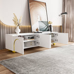 TV Lowboard with Textured Doors, Drawers & Open Compartments - Gold