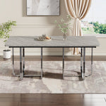 Dining Table 180x80cm Rectangular 6-Seater Metal Legs - Grey/Silver