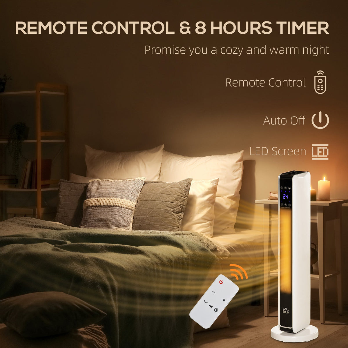 Fan Heater, 2200W Electric with Remote Control, White Black ABS PA