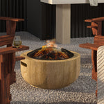 Fire Bowl Fire Pit, Lid & Poker, Tree Stump Design, Steel MgO Brown