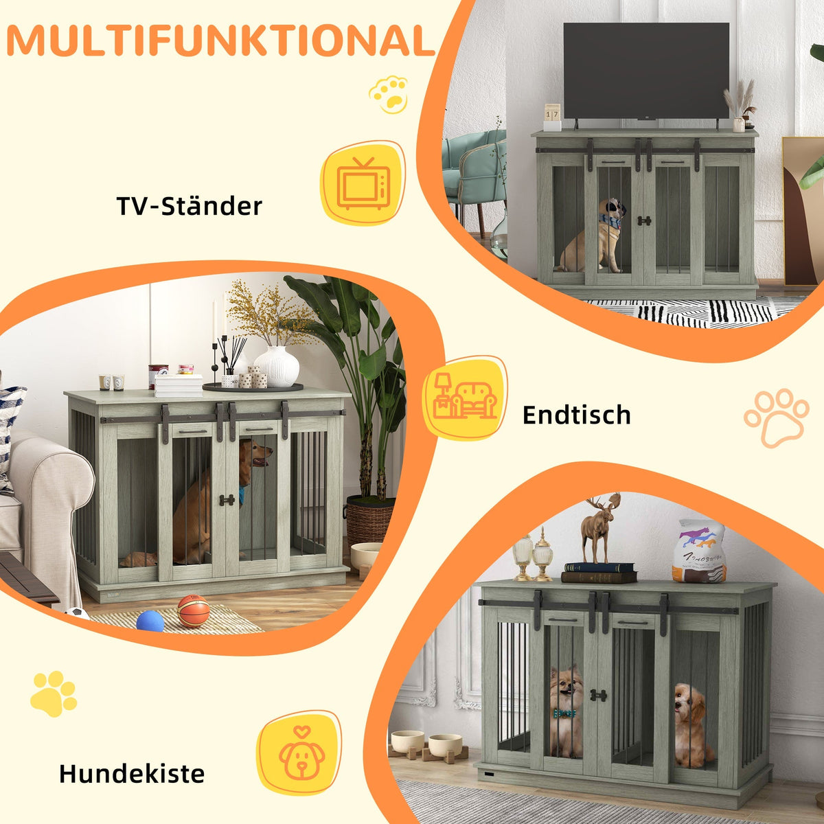Dog Cage, Two Room Option, Double Doors, Grey