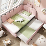 Sofa Bed with Pull-out Bed, 90x200cm Single Guest Bed with Crown Lattice Design, Pink Velvet