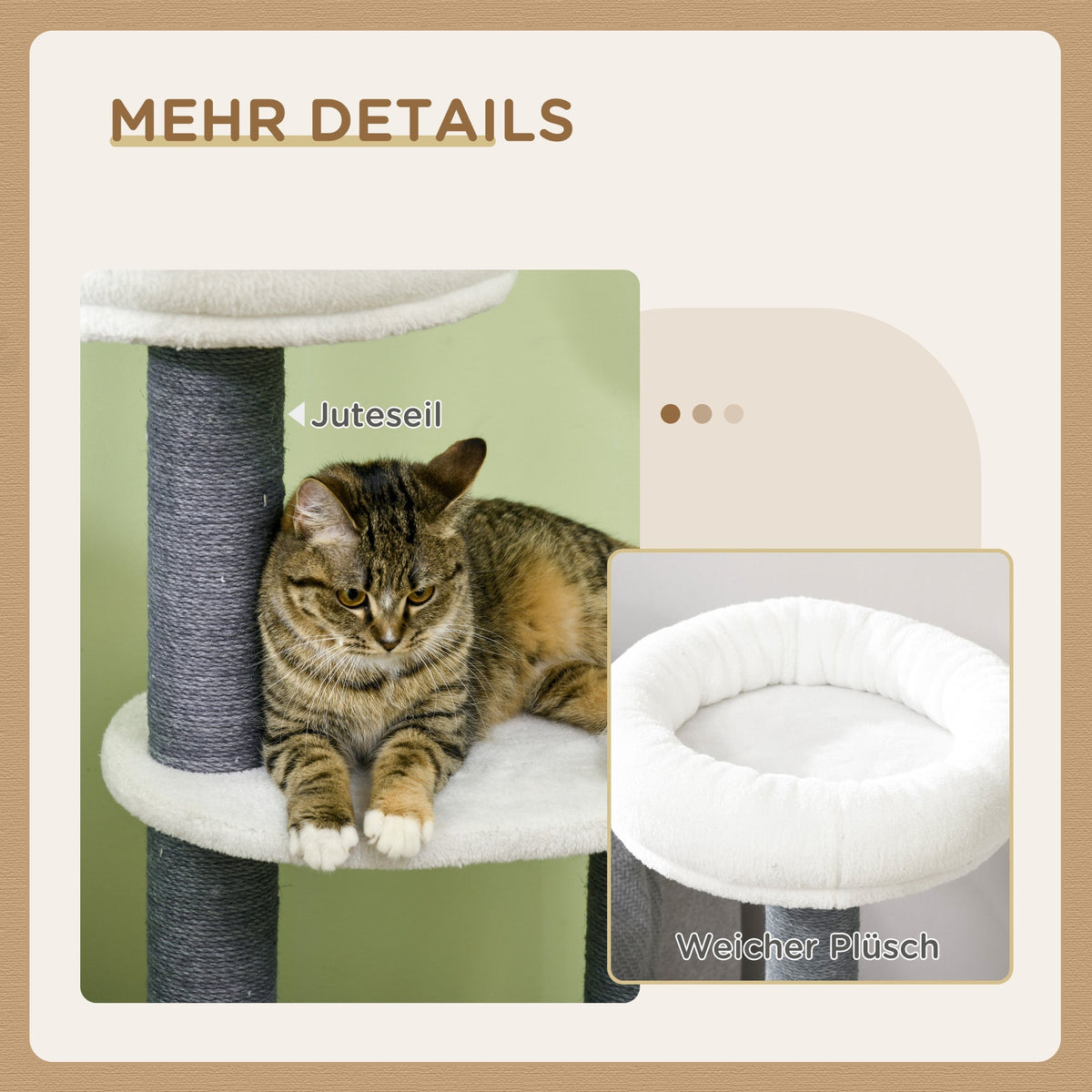 Cat Tree 98cm, Scratching Board, Cave, 3 Platforms, Grey and White